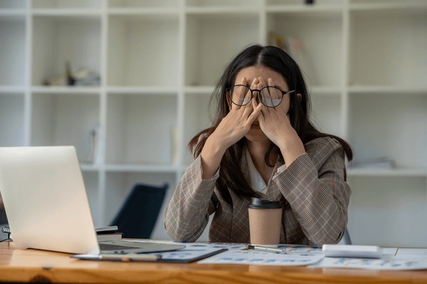 tired business woman sleepy bored 600nw 2142729487